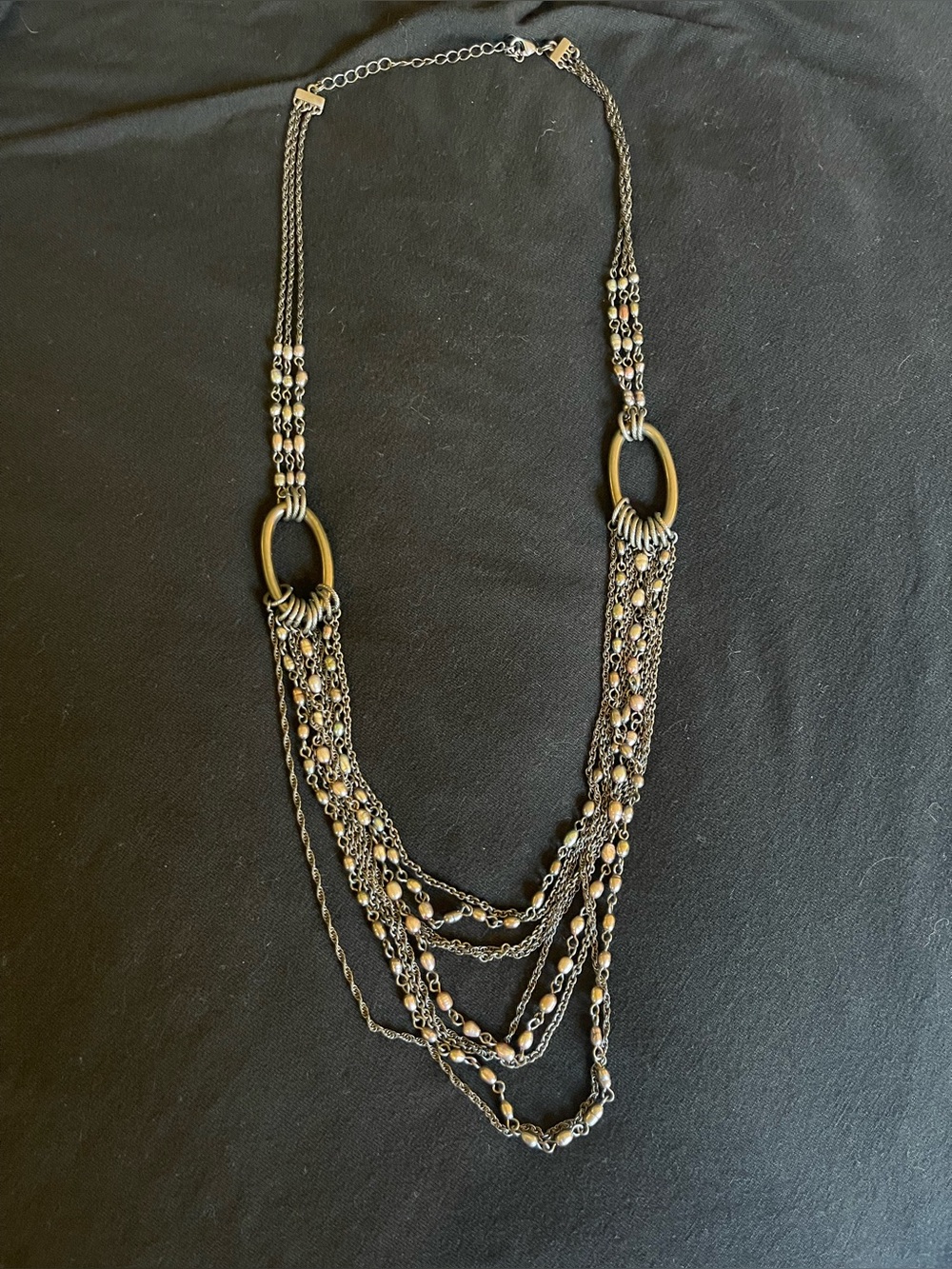 Lia Sophia Layered Gold and Gunmetal Multi-Strand Necklace